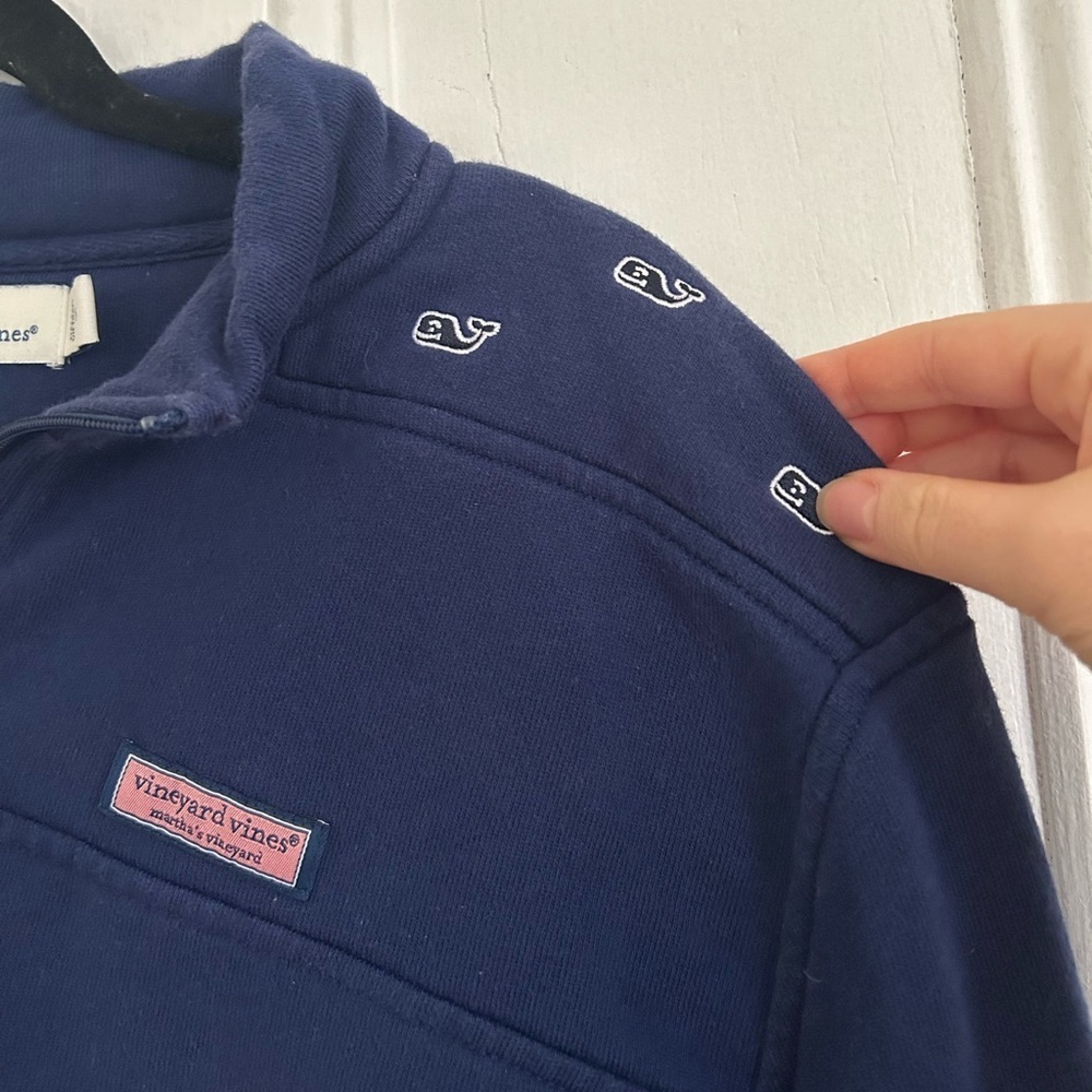 Vineyard Vines Navy Embroidered Whales Quarter Zip - Picture 3 of 4